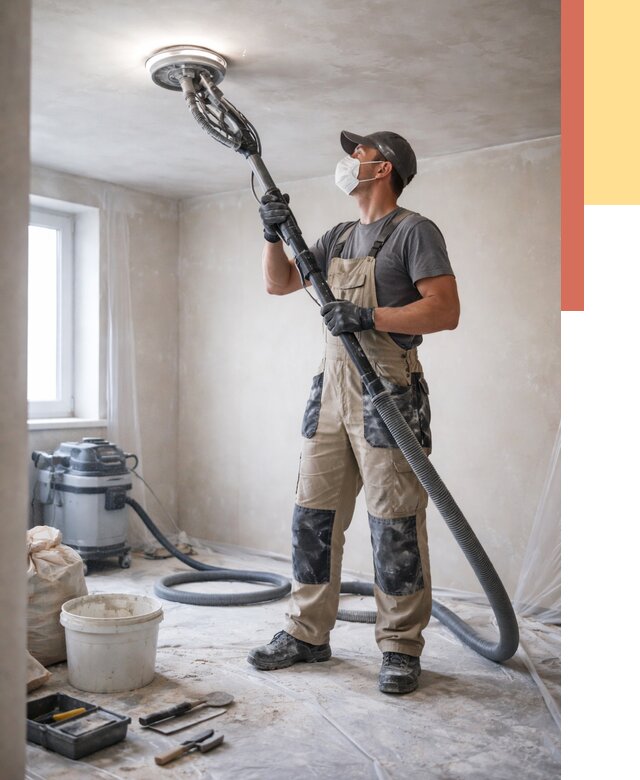 Шлифовка потолка в Добрянке от 3536 руб. — услуги шлифования потолка | ОТДЕЛОЧНИК-Дбр