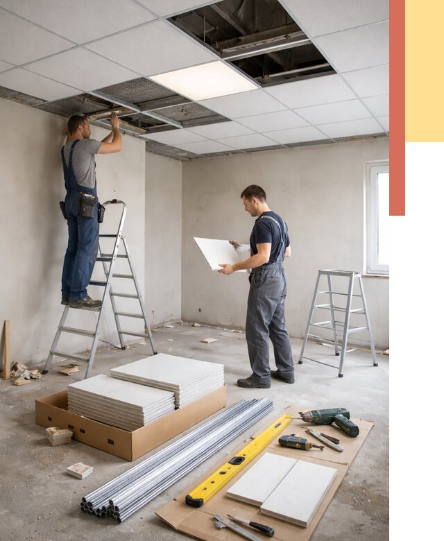 Монтаж потолка армстронг в Добрянке от 4546 руб/м2 — быстрая установка под ключ | ОТДЕЛОЧНИК-Дбр