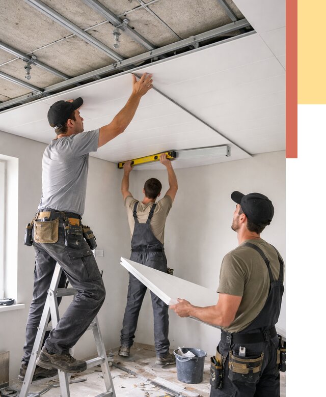 Монтаж потолка из ПВХ панелей в Добрянке от 3536 руб./м2 — быстро и недорого | ОТДЕЛОЧНИК-Дбр