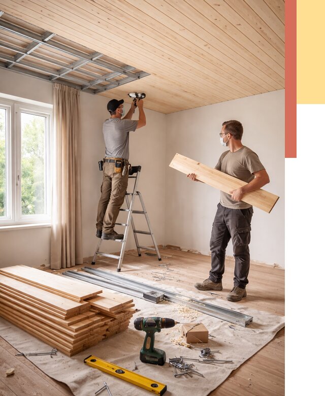 Монтаж потолка из вагонки в Добрянке от 6566 руб. | Быстро и недорого — ОТДЕЛОЧНИК-Дбр