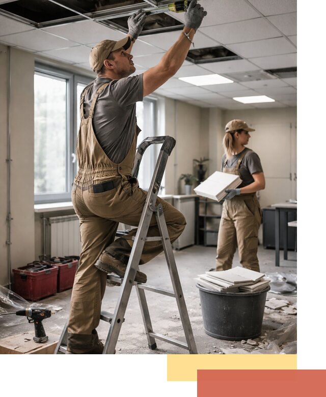 Ремонт потолка Армстронг и замена плит в Добрянке