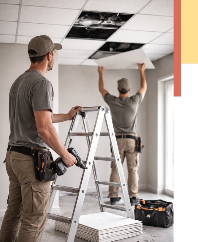 Обслуживание подвесного потолка в Добрянке от 3536 руб. — быстро и недорого | ОТДЕЛОЧНИК-Дбр