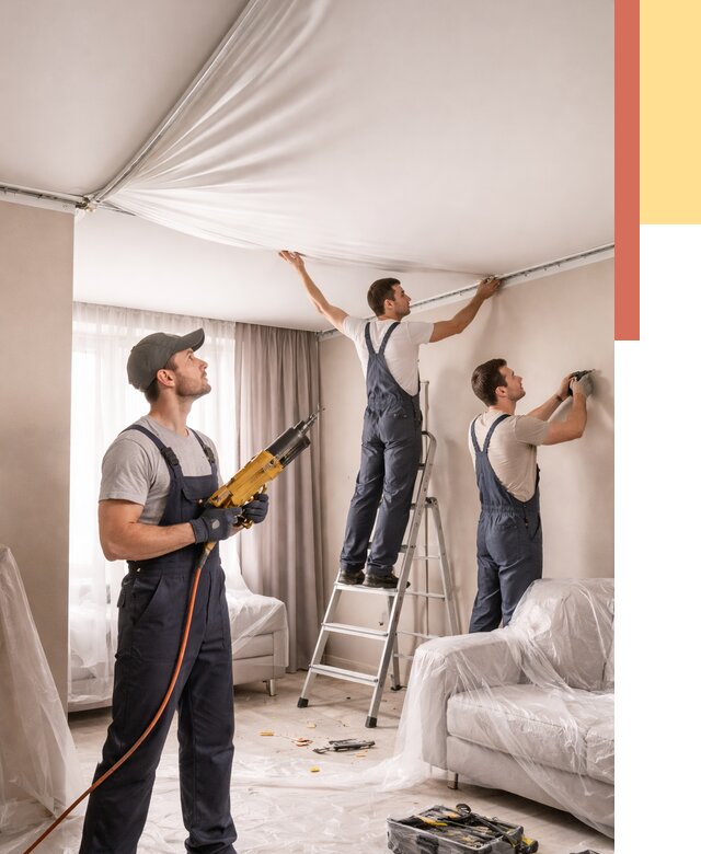 Установка натяжного потолка в Добрянке от 4546 руб. | Быстро и недорого — ОТДЕЛОЧНИК-Дбр