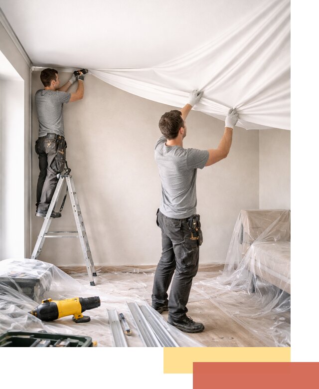 Монтаж тканевого натяжного потолка в Добрянке недорого и быстро