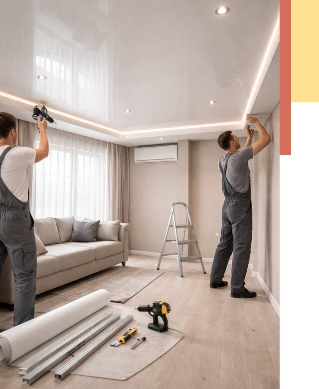 Монтаж глянцевого натяжного потолка в Добрянке от 758 руб. под ключ | ОТДЕЛОЧНИК-Дбр