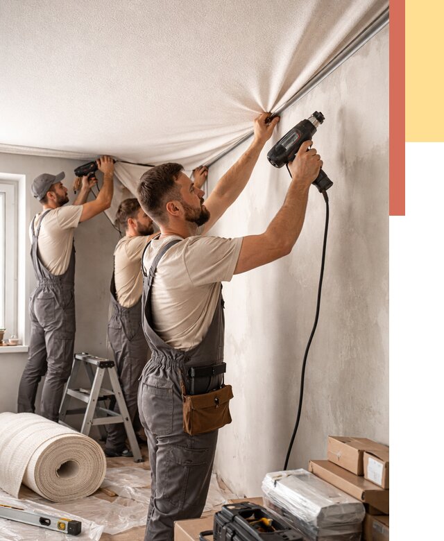 Монтаж фактурного натяжного потолка в Добрянке от 758 руб. — ОТДЕЛОЧНИК-Дбр