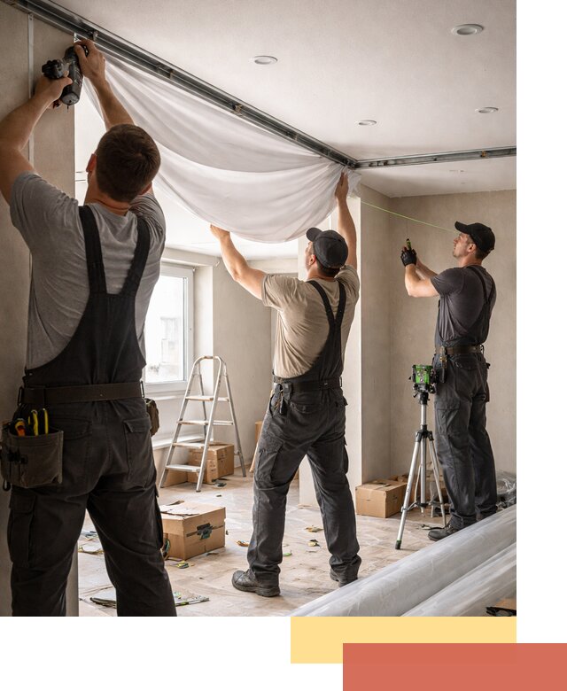 Монтаж парящего натяжного потолка под ключ в Добрянке