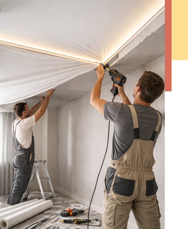 Монтаж натяжного потолка с подсветкой в Добрянке от 960 руб. | ОТДЕЛОЧНИК-Дбр