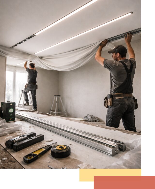 Монтаж натяжных потолков со световыми линиями в Добрянке