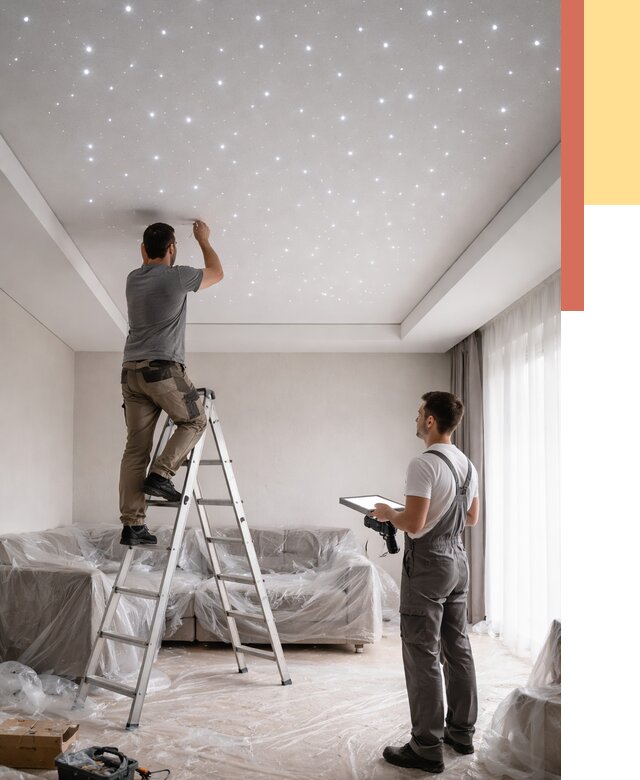 Монтаж натяжного потолка «звездное небо» в Добрянке от 6566 руб. | ОТДЕЛОЧНИК-Дбр