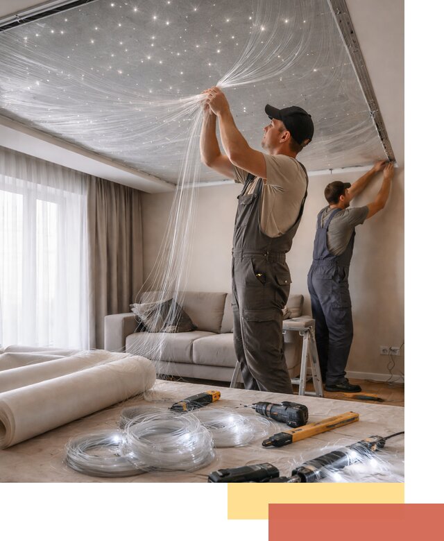 Монтаж натяжного потолка «Звездное небо» в Добрянке