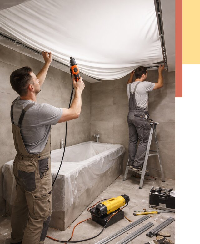 Монтаж натяжного потолка в ванной в Добрянке от 1212 руб. под ключ | ОТДЕЛОЧНИК-Дбр