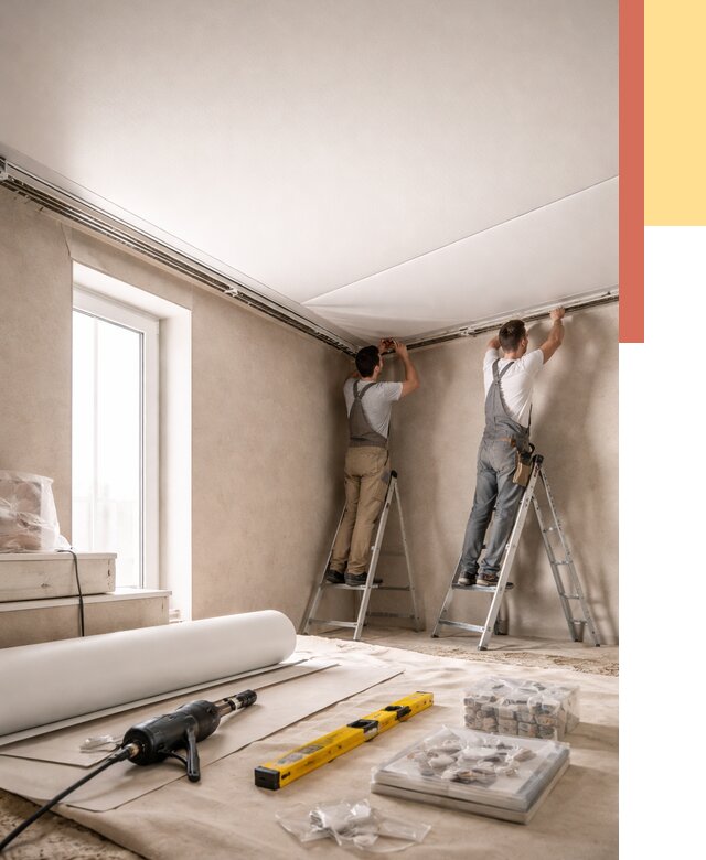 Монтаж натяжного потолка в спальне в Добрянке от 3839 руб. под ключ | ОТДЕЛОЧНИК-Дбр