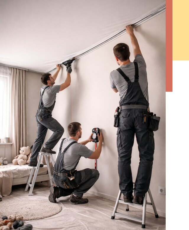 Монтаж натяжного потолка в детской в Добрянке от 3536 руб. — быстро и недорого | ОТДЕЛОЧНИК-Дбр