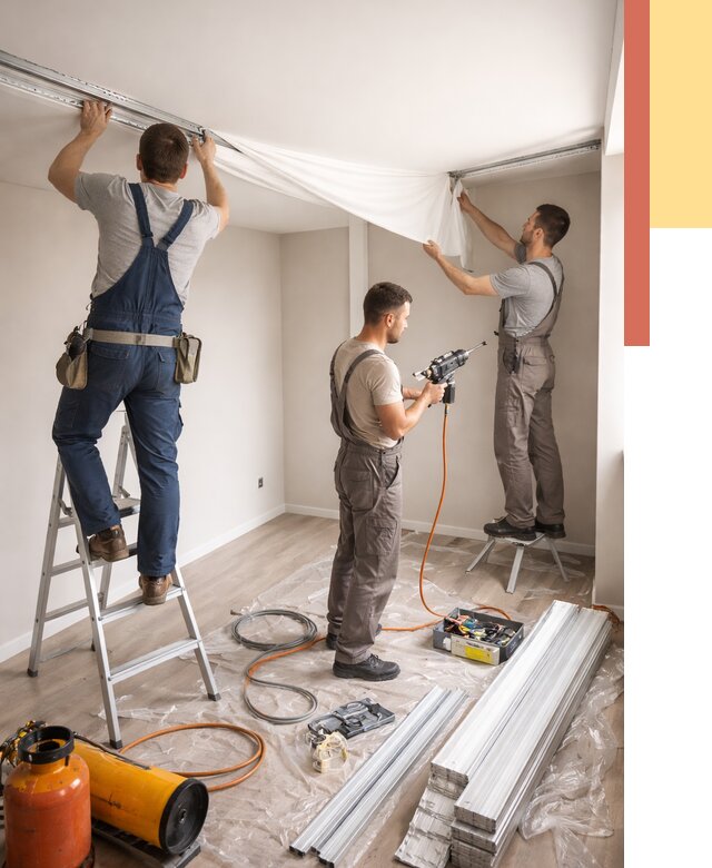 Монтаж натяжного потолка в студии в Добрянке от 5556 руб. — быстро и недорого | ОТДЕЛОЧНИК-Дбр