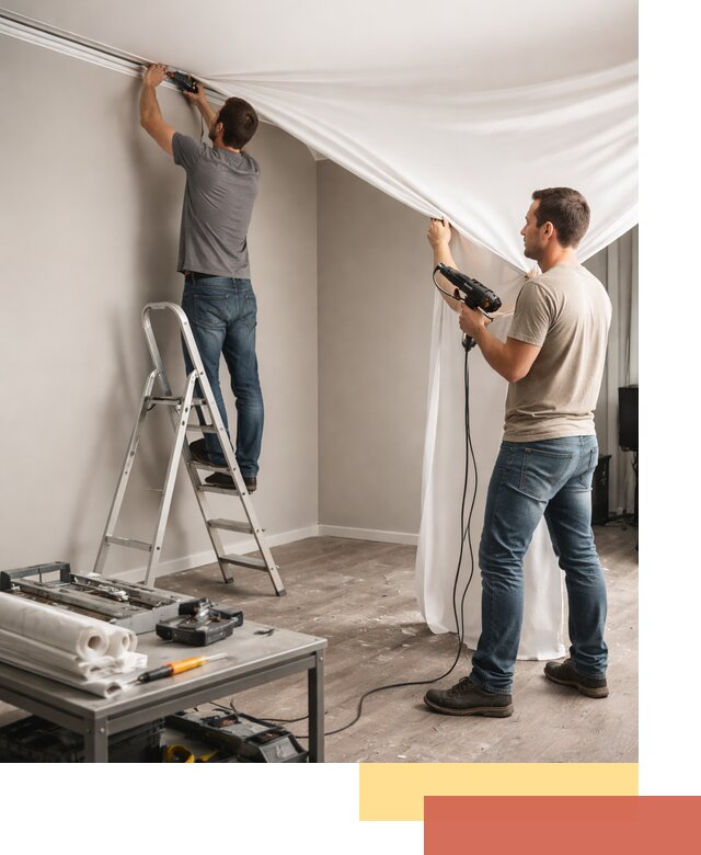 Монтаж натяжного потолка в студии в Добрянке