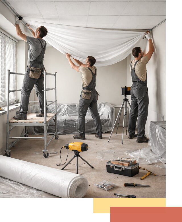 Монтаж натяжного потолка в офисе в Добрянке