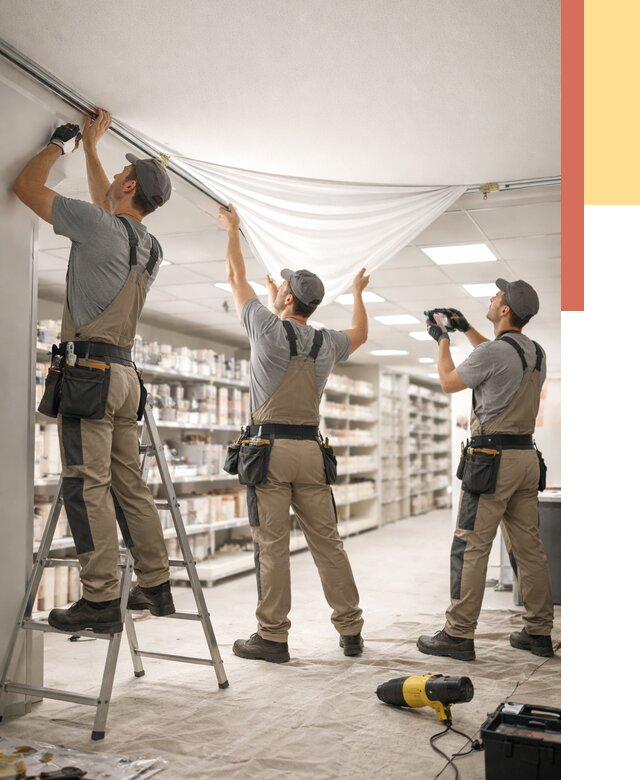 Монтаж натяжного потолка в магазине в Добрянке от 4546 руб. быстро и недорого | ОТДЕЛОЧНИК-Дбр