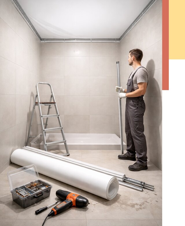 Монтаж натяжного потолка в санузле в Добрянке от 1869 руб. — ОТДЕЛОЧНИК-Дбр