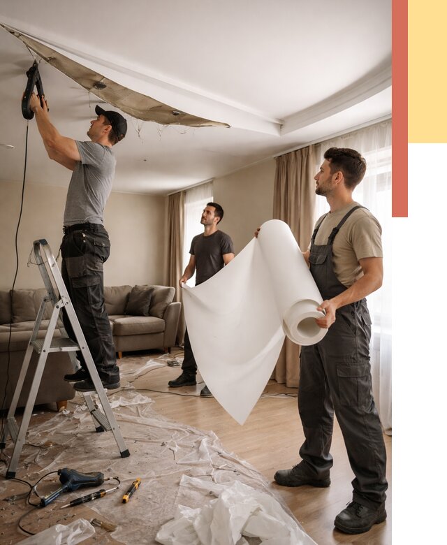 Замена полотна натяжного потолка в Добрянке от 9597 руб. быстро и недорого | ОТДЕЛОЧНИК-Дбр