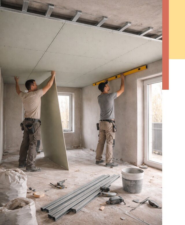 Одноуровневый потолок из гипсокартона в Добрянке от 758 руб. — монтаж под ключ | ОТДЕЛОЧНИК-Дбр