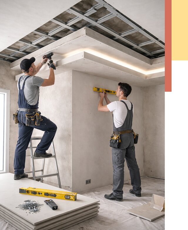 Двухуровневый потолок из гипсокартона в Добрянке от 1465 руб. под ключ | ОТДЕЛОЧНИК-Дбр