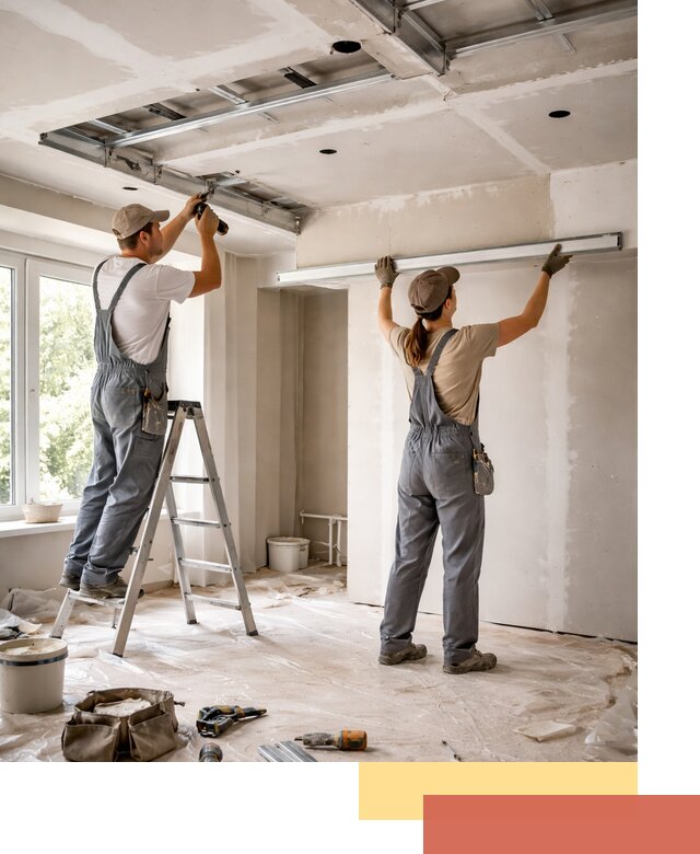 Монтаж многоуровневого потолка из гипсокартона в Добрянке