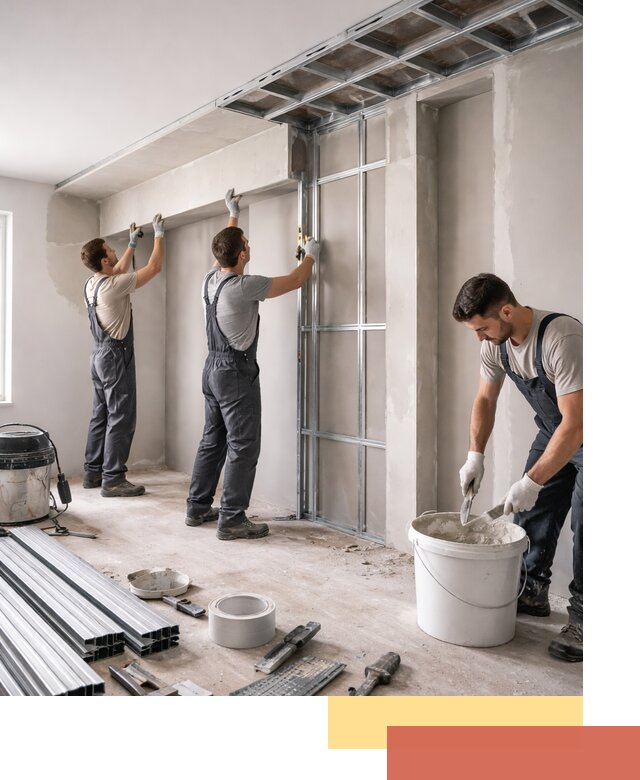 Монтаж потолка из гипсокартона с нишей в Добрянке