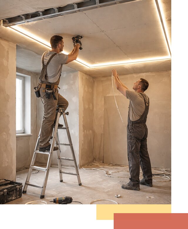 Потолок из гипсокартона с подсветкой в Добрянке