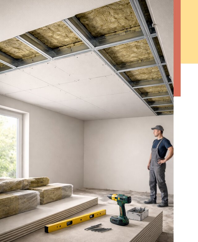 Звукоизоляция потолка ГКЛ в Добрянке от 960 руб. — монтаж под ключ | ОТДЕЛОЧНИК-Дбр