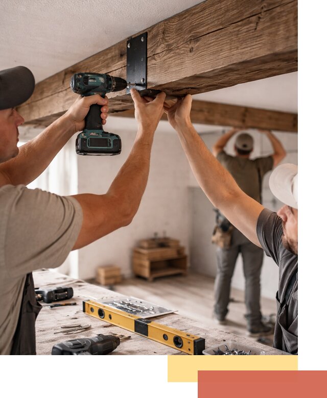 Монтаж декоративных потолочных балок в Добрянке